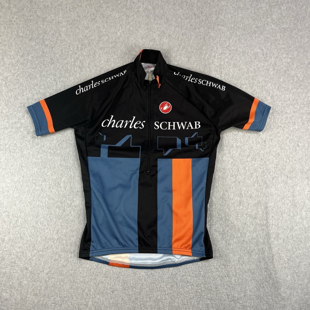Vintage Charles Schwab Talk To Chuck Cycling Jersey Mens Small Castelli 1/2 Zip